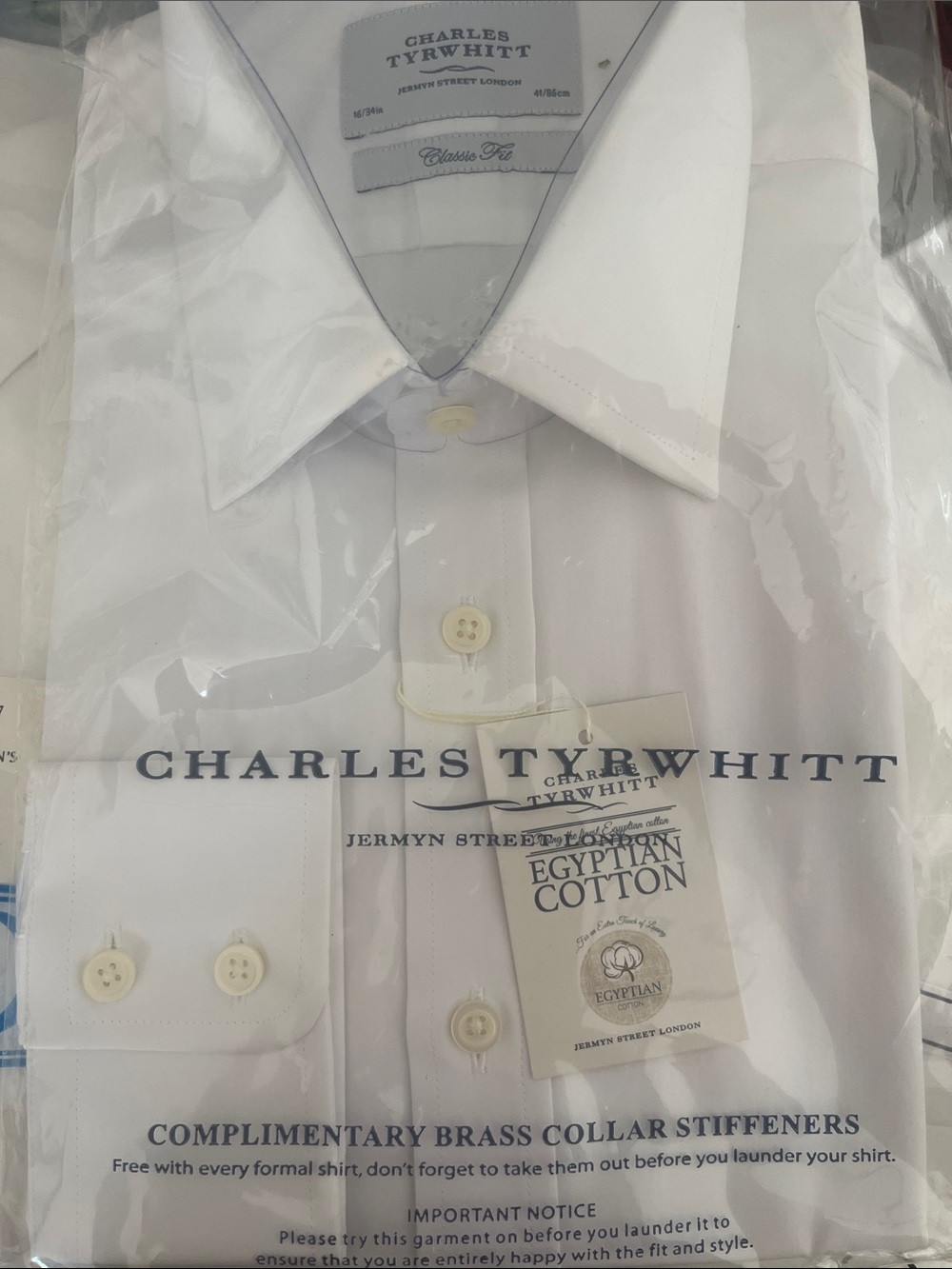 Charles Tyrwhitt White Men's Dress Shirt - Classic Fit size 16/34 in.